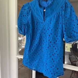 Blue Eyelet Blouse with Liner Size Medium